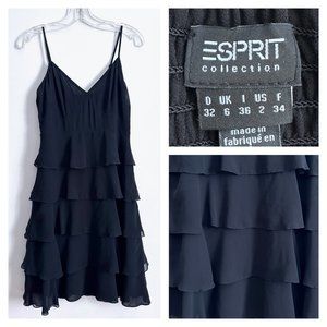 Esprit Collection Black Lined 100% polyester Ruffle Dress - US 2